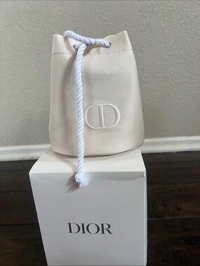 Dior Cream Canvas Drawstring Mini Bucket Bag with Rope